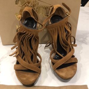 Burberry Suede Fringe Ministead 125 Wedge Sandal